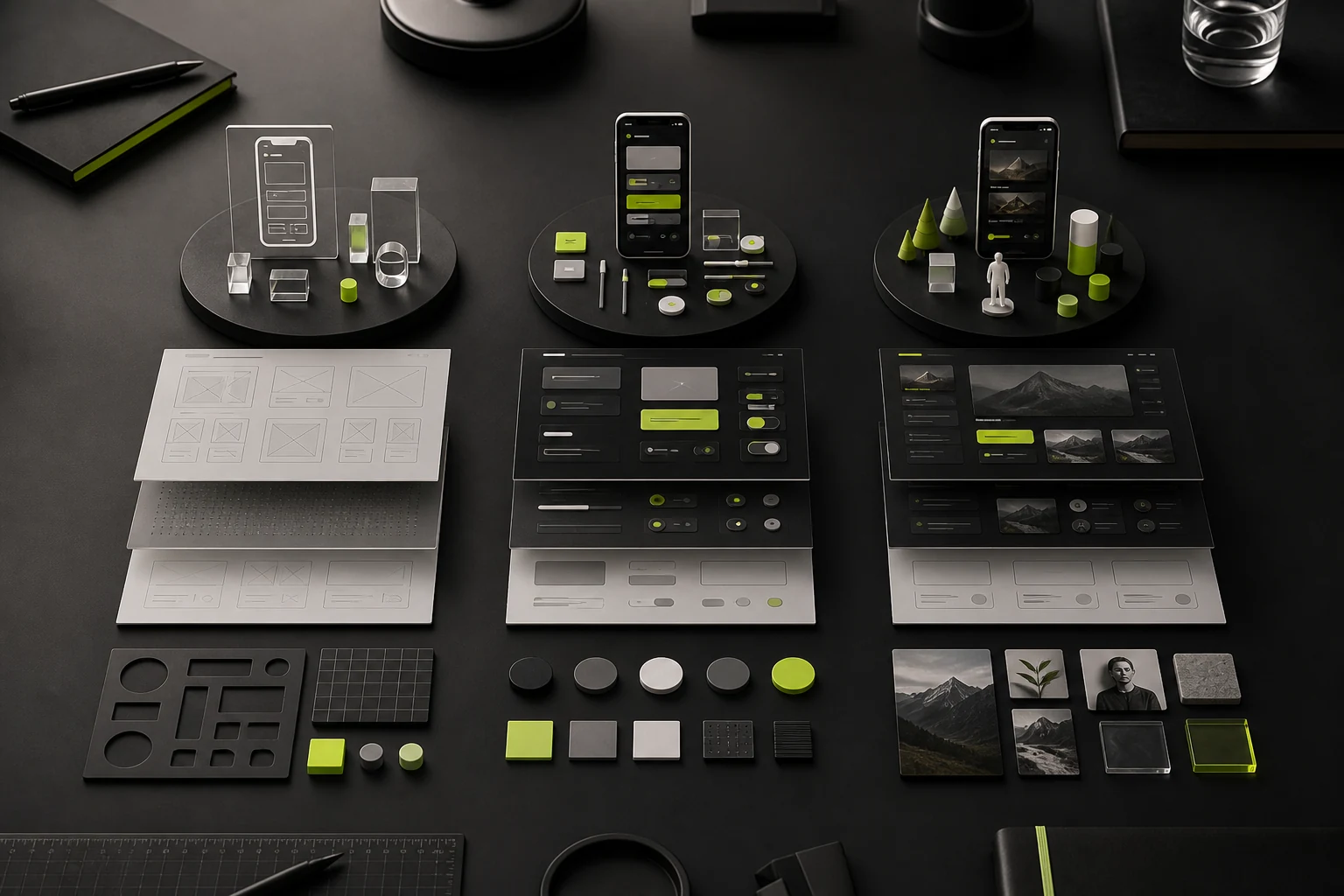 Comparison of visual UI, complete UX/UI, and product-strategy service levels for mobile app design