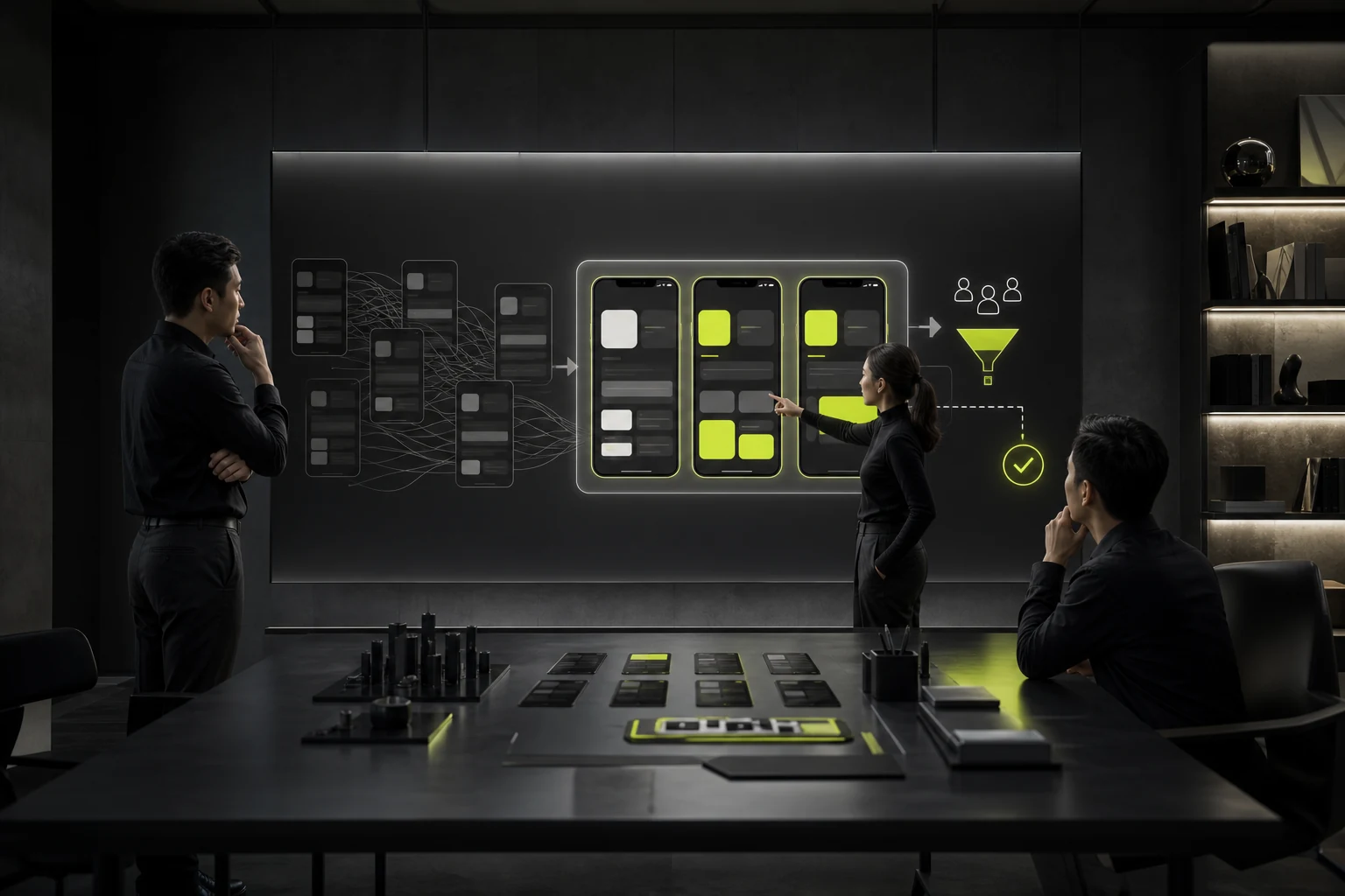 Visual explanation of how the first three screenshots determine whether users continue