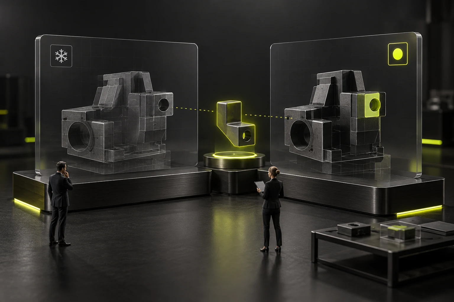 A miniature editing desk separating originally reviewed and currently revised versions