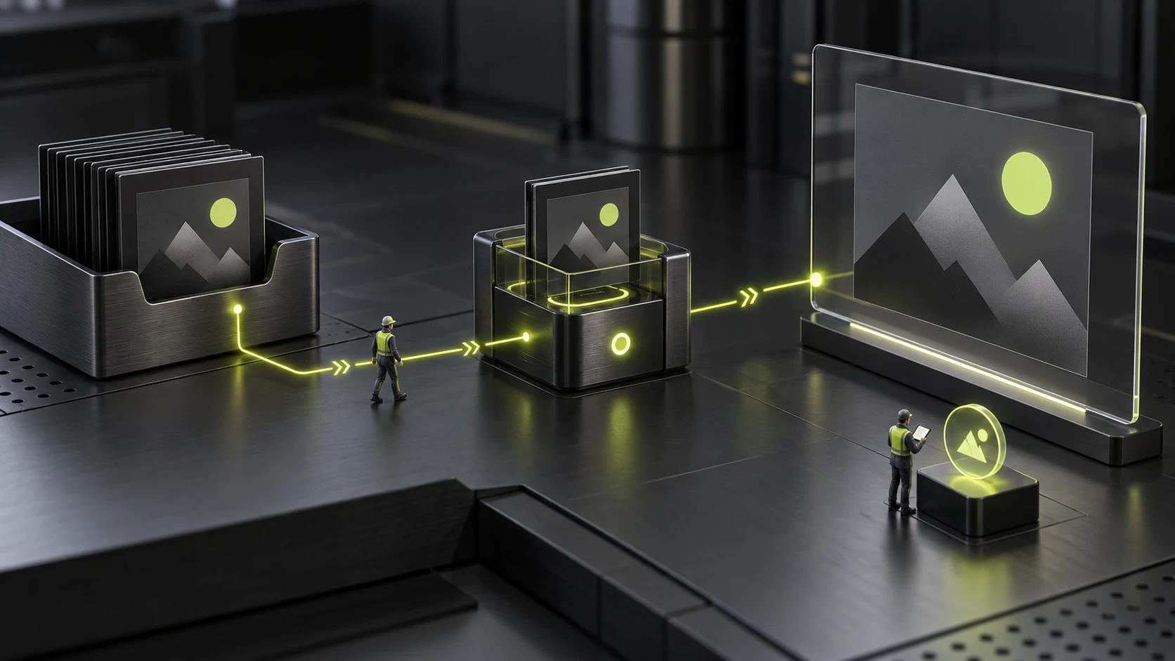 A concept scene mapping original images, uploaded resources, and page locations individually