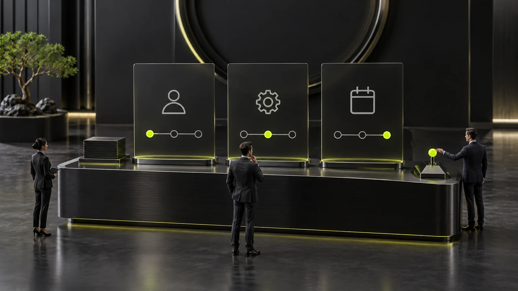 User checking services, contacts, and conditions on a requirements review panel