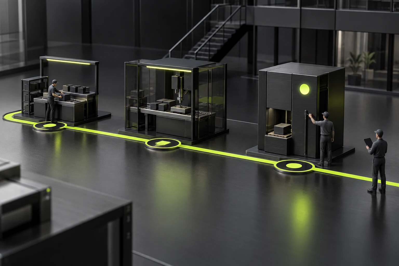 A training scene where recipients independently complete tasks and inspect results from instructions