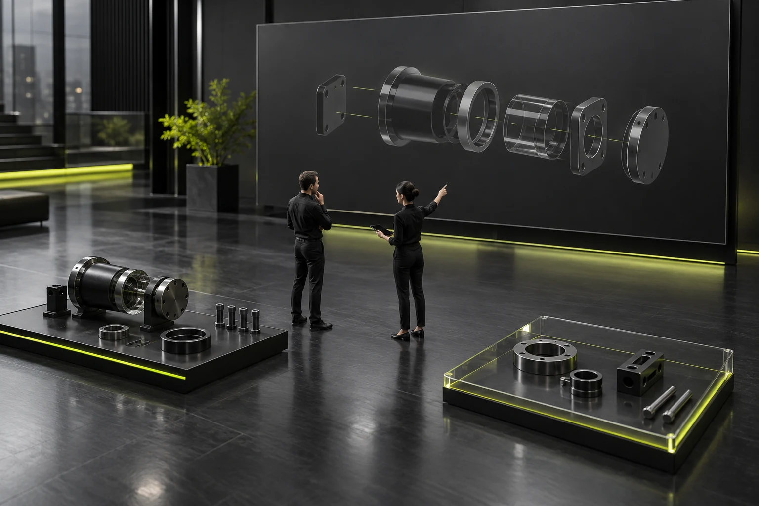 Miniature scene separating confirmed components and pending materials in trial-production requirements