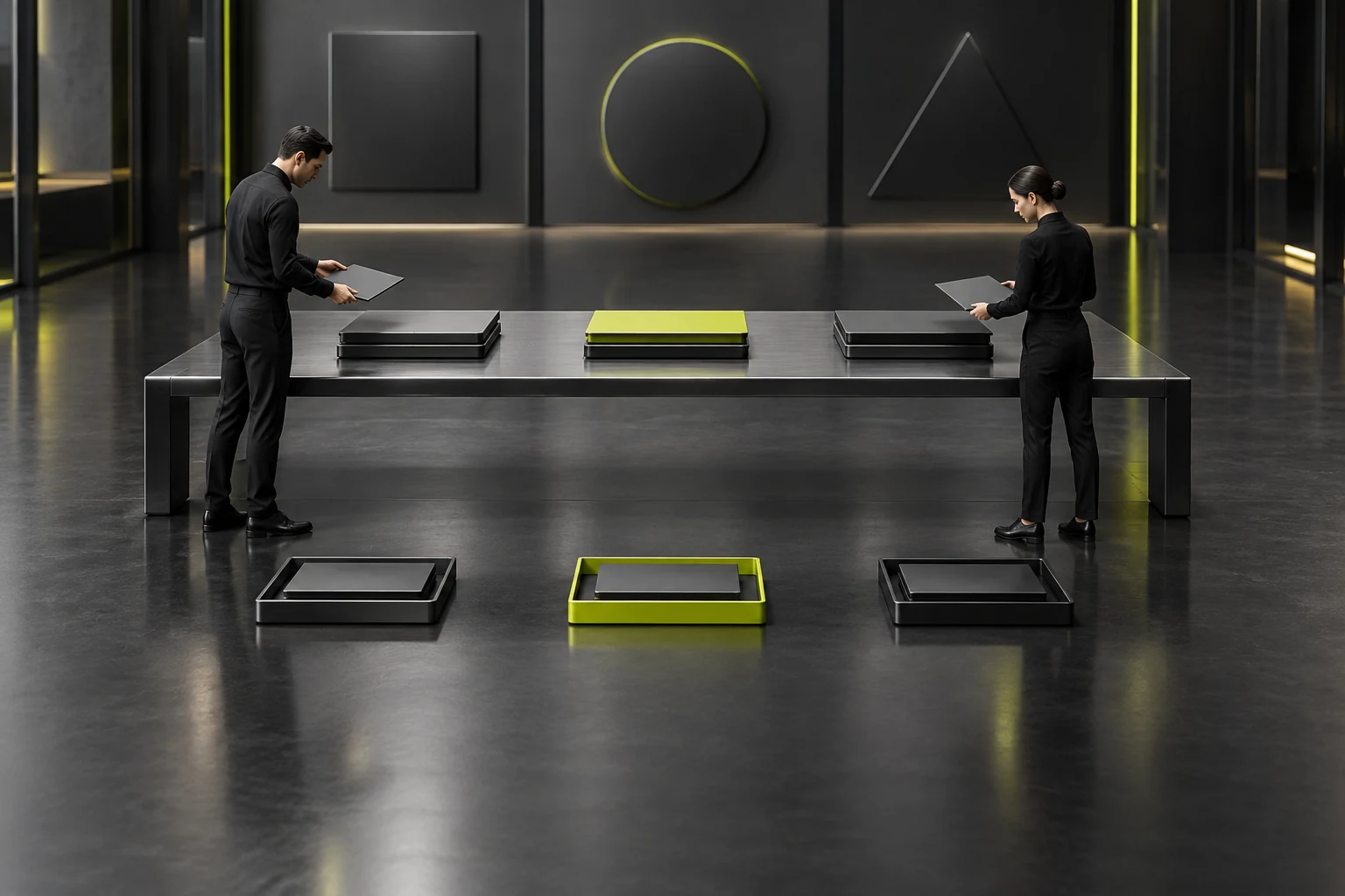 Miniature scene reviewing three boundary requirement types against actual acceptance scope