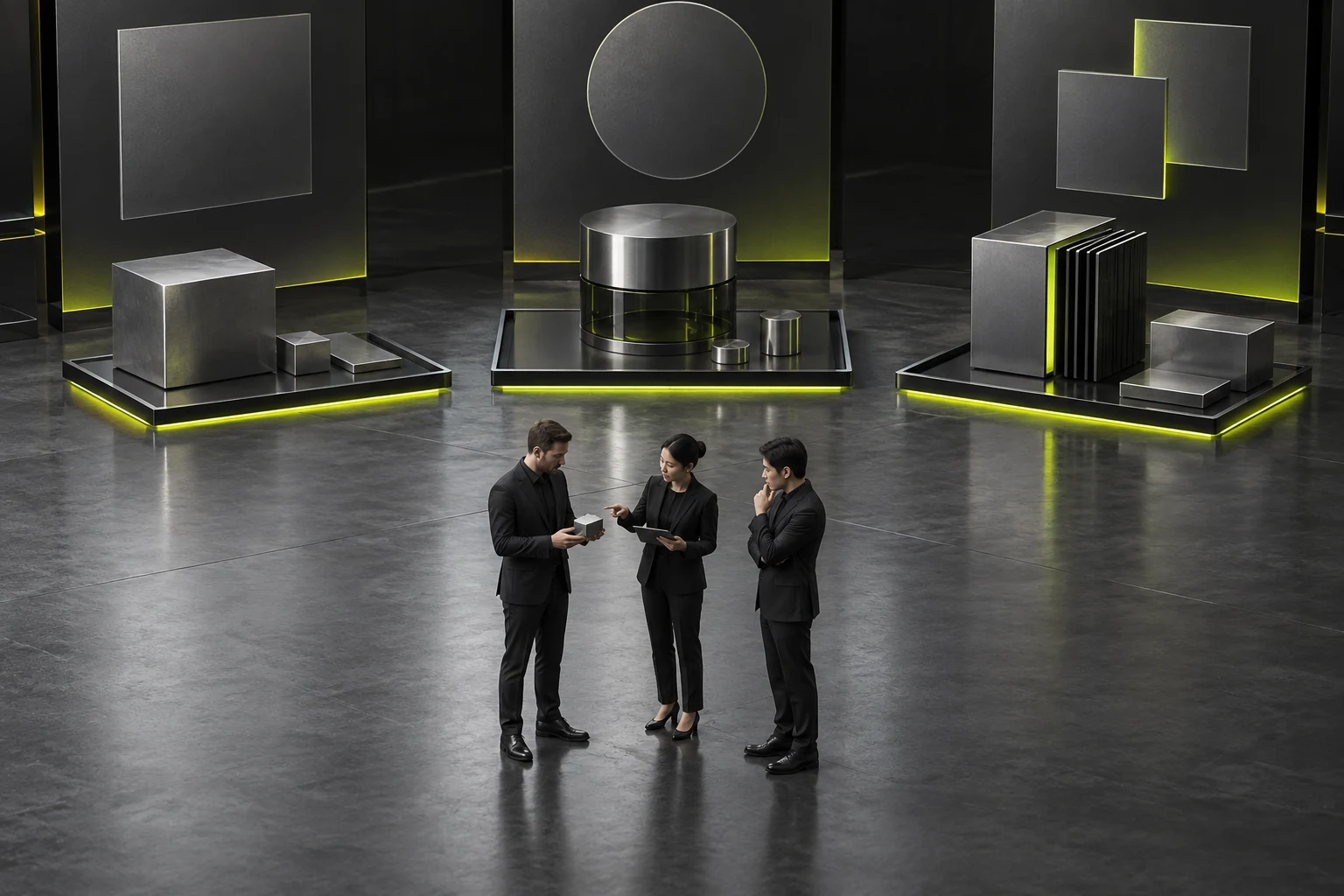 Conceptual miniature scene checking procurement, product-information, and post-purchase support tasks separately