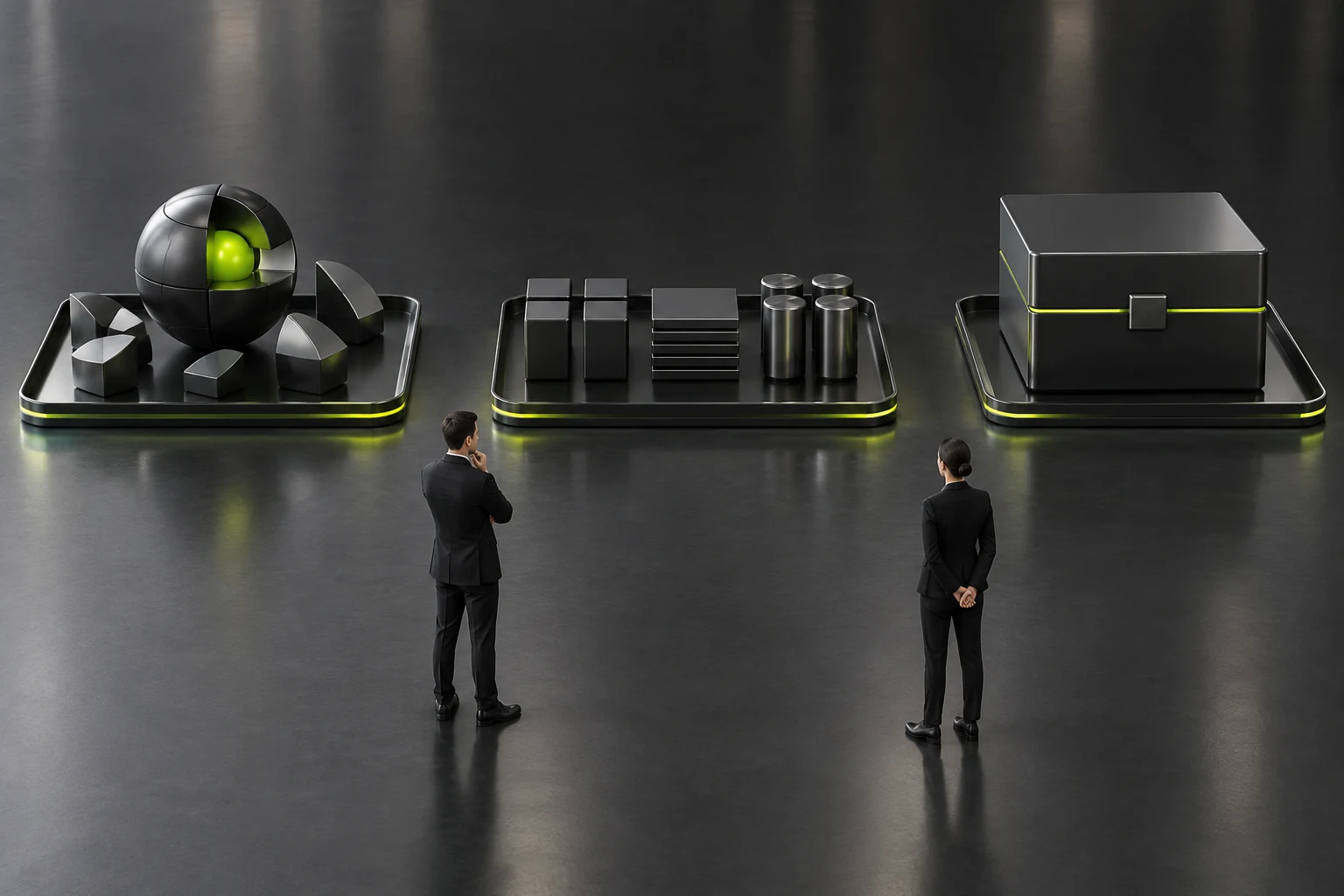 Miniature scene describing different budget readiness states through background materials
