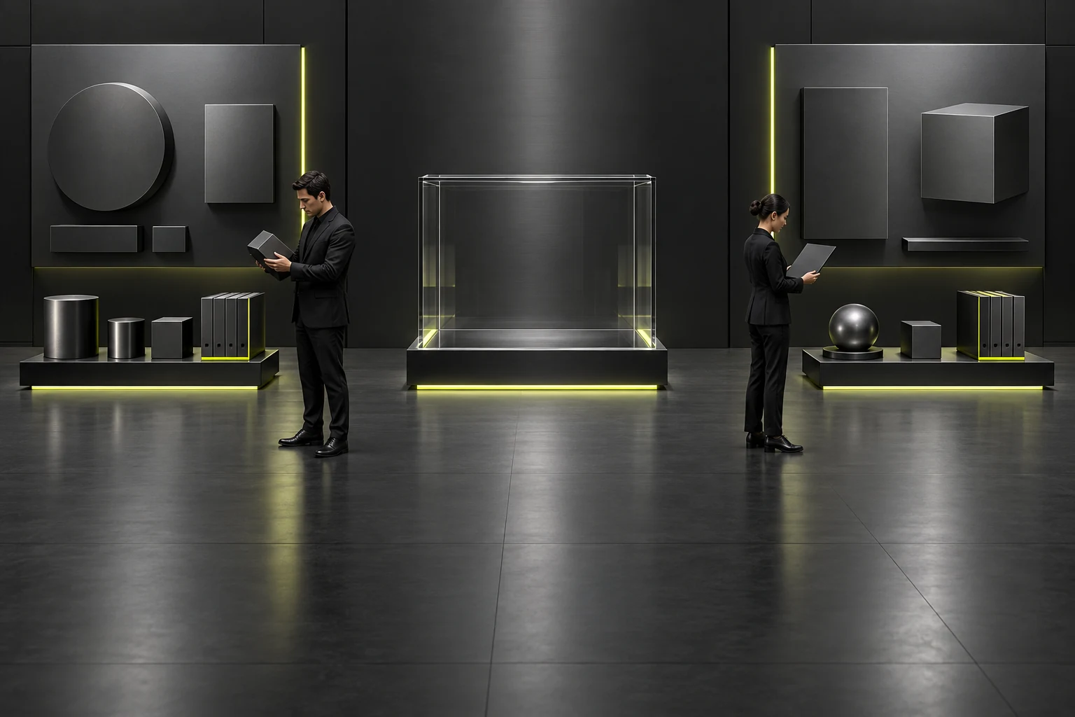 Concept illustration of a miniature scene checking shared brand context separately from individual business facts