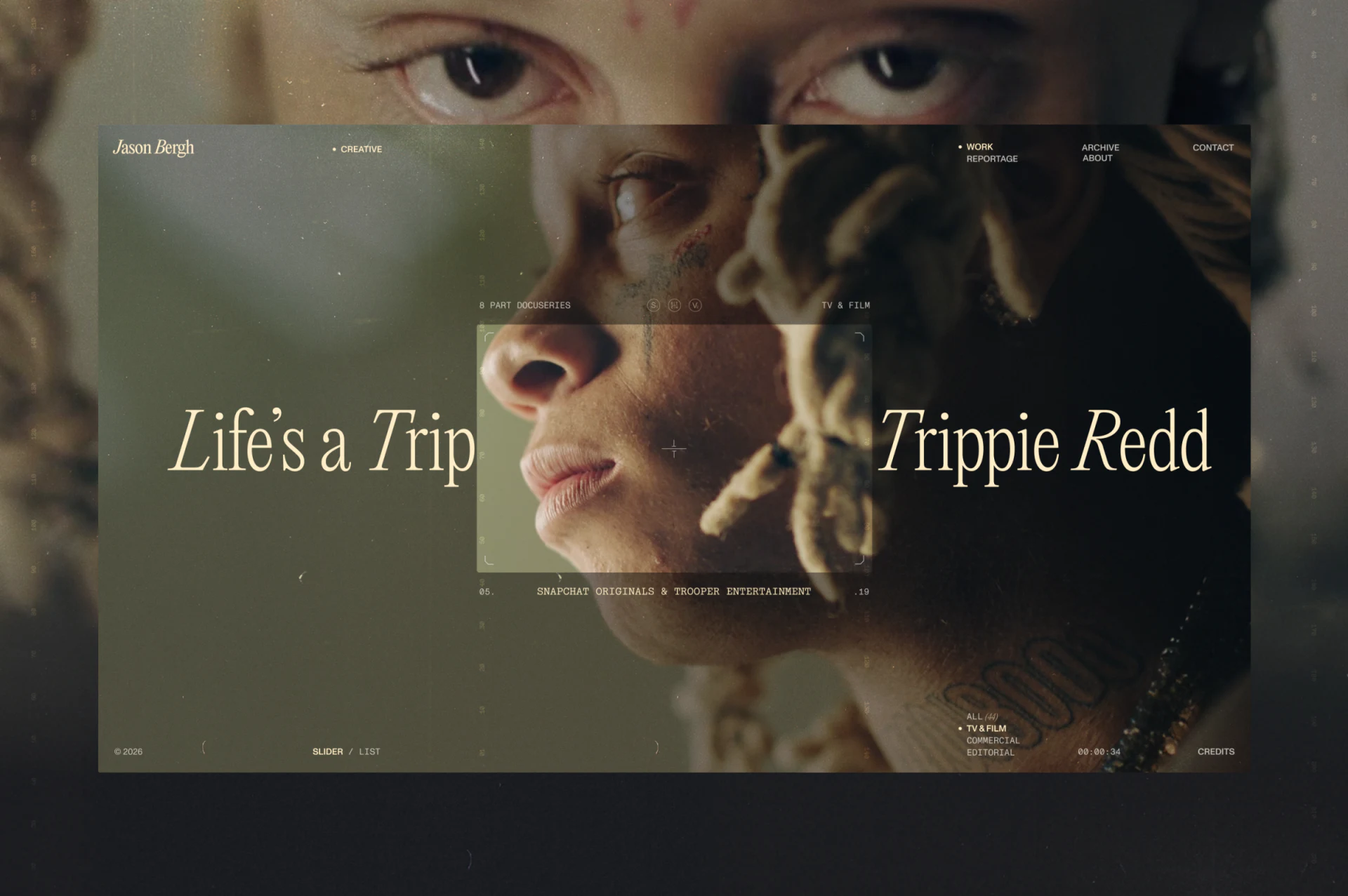 Jason Bergh’s layered portraits, project titles and Slider/List entry