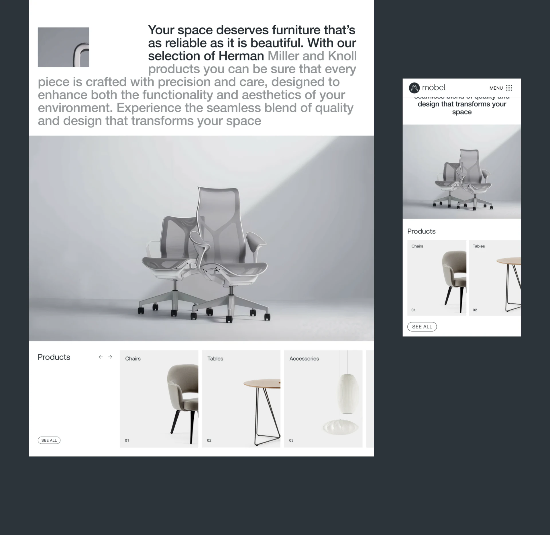 Möbel office-chair image and Chairs, Tables, and Accessories categories in wide and narrow layouts