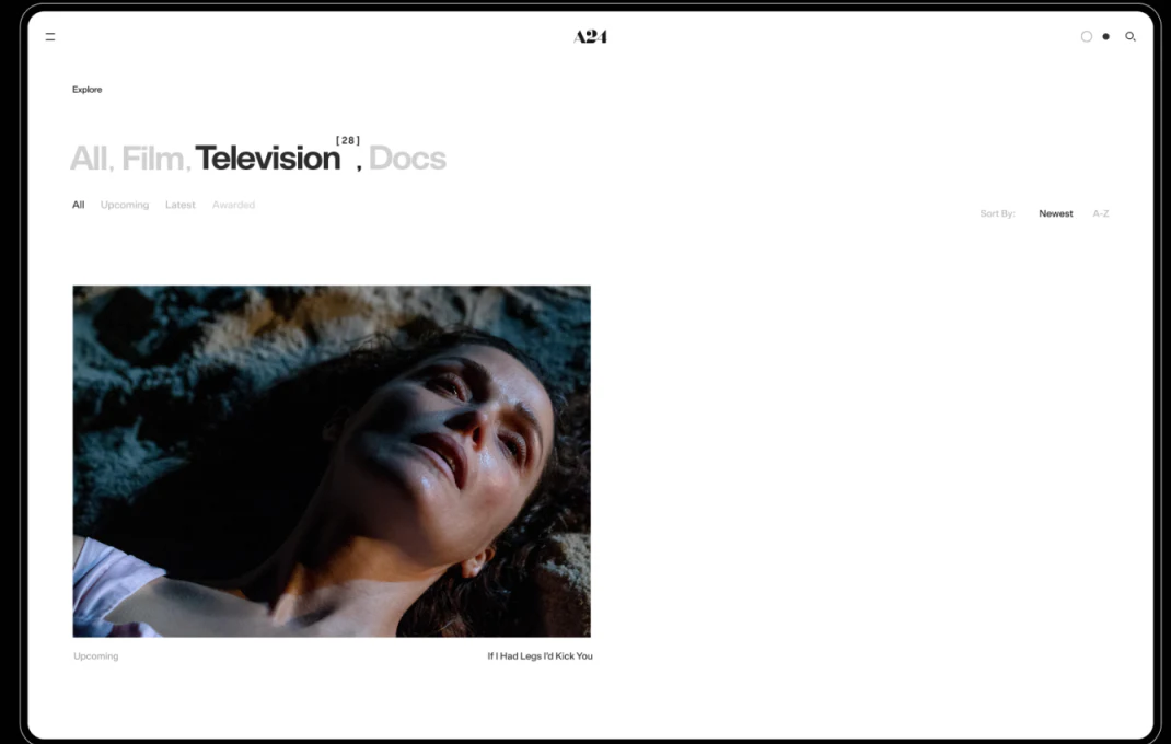 Television selected with status filters, Newest sorting, and named work images