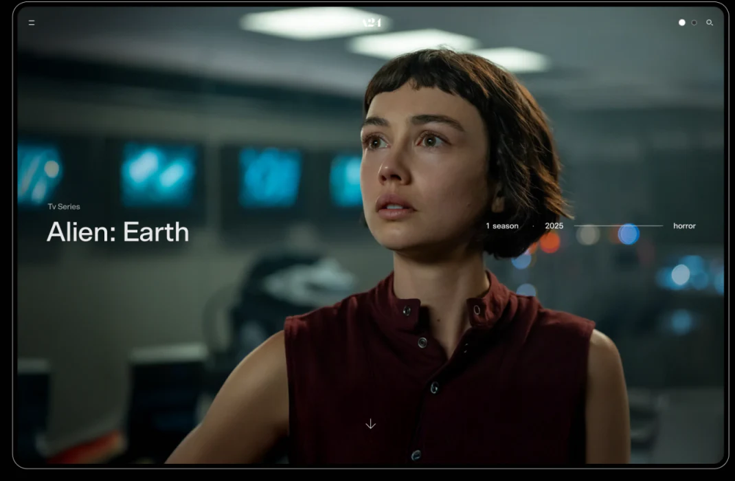 Full Alien Earth scene with 1 season, 2025, horror, and a down arrow