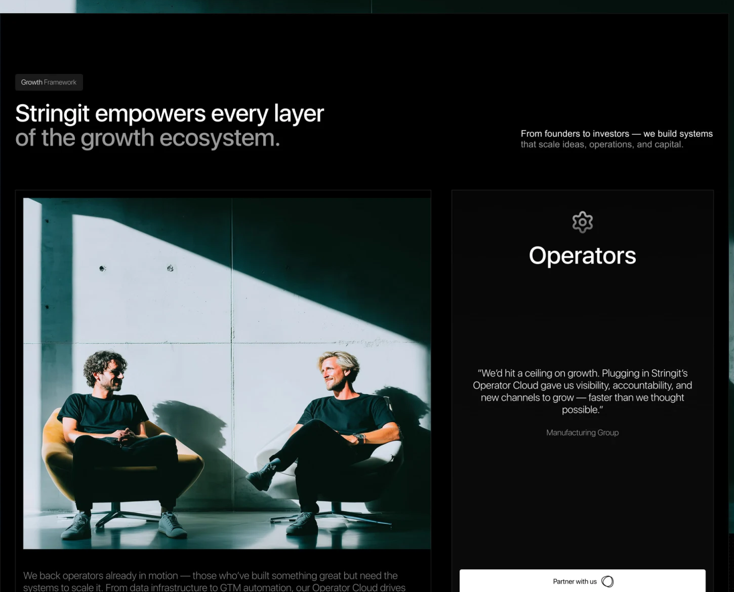 人物场景旁有Operators角色卡评价与Partner with us按钮