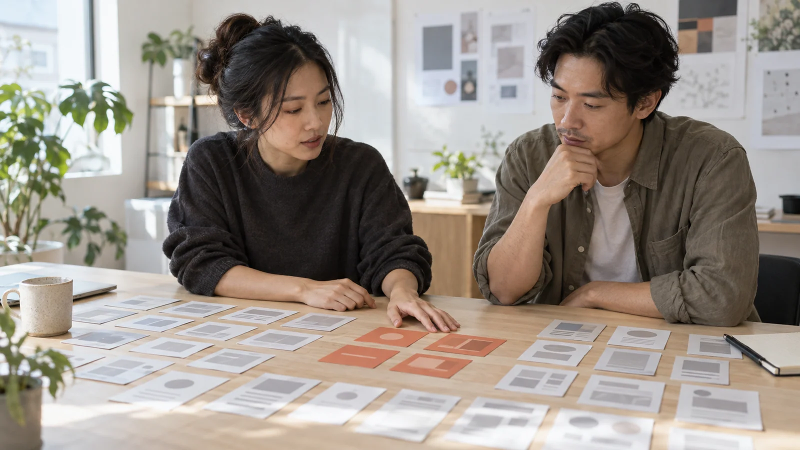 Designers organize feature cards to identify the tasks that deserve priority.