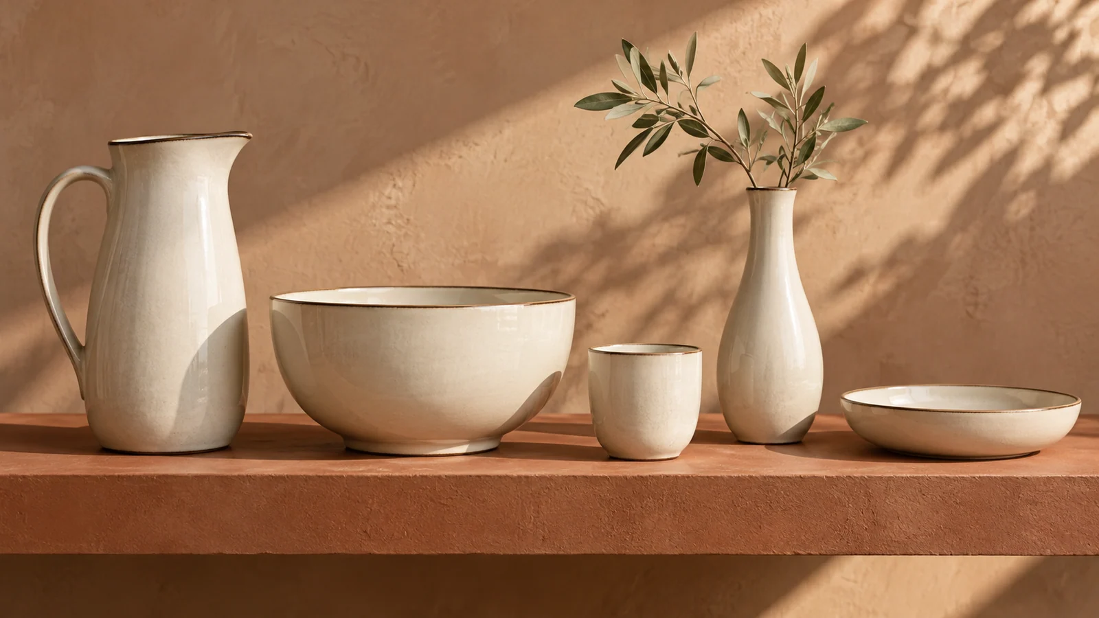 A ceramic vessel family shares visual details while serving different functions