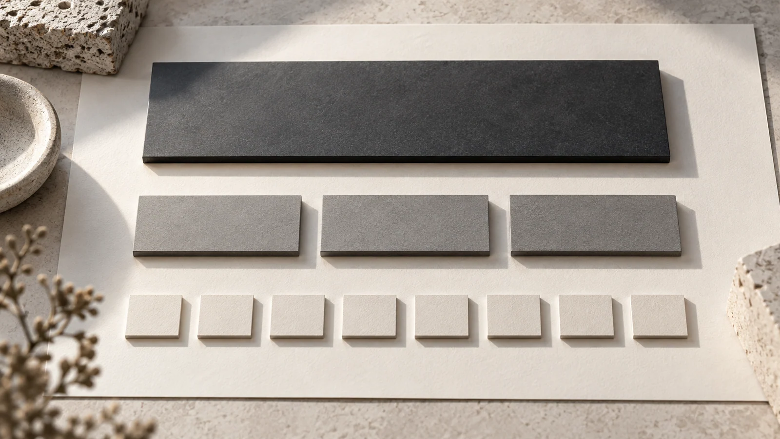 Blank strips and raised blocks form a clear physical hierarchy of size and spacing