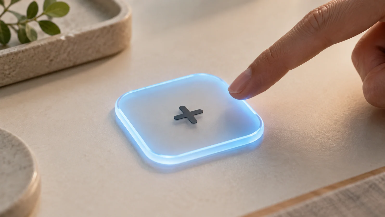 A small visible control sits inside a substantially larger touchable pad