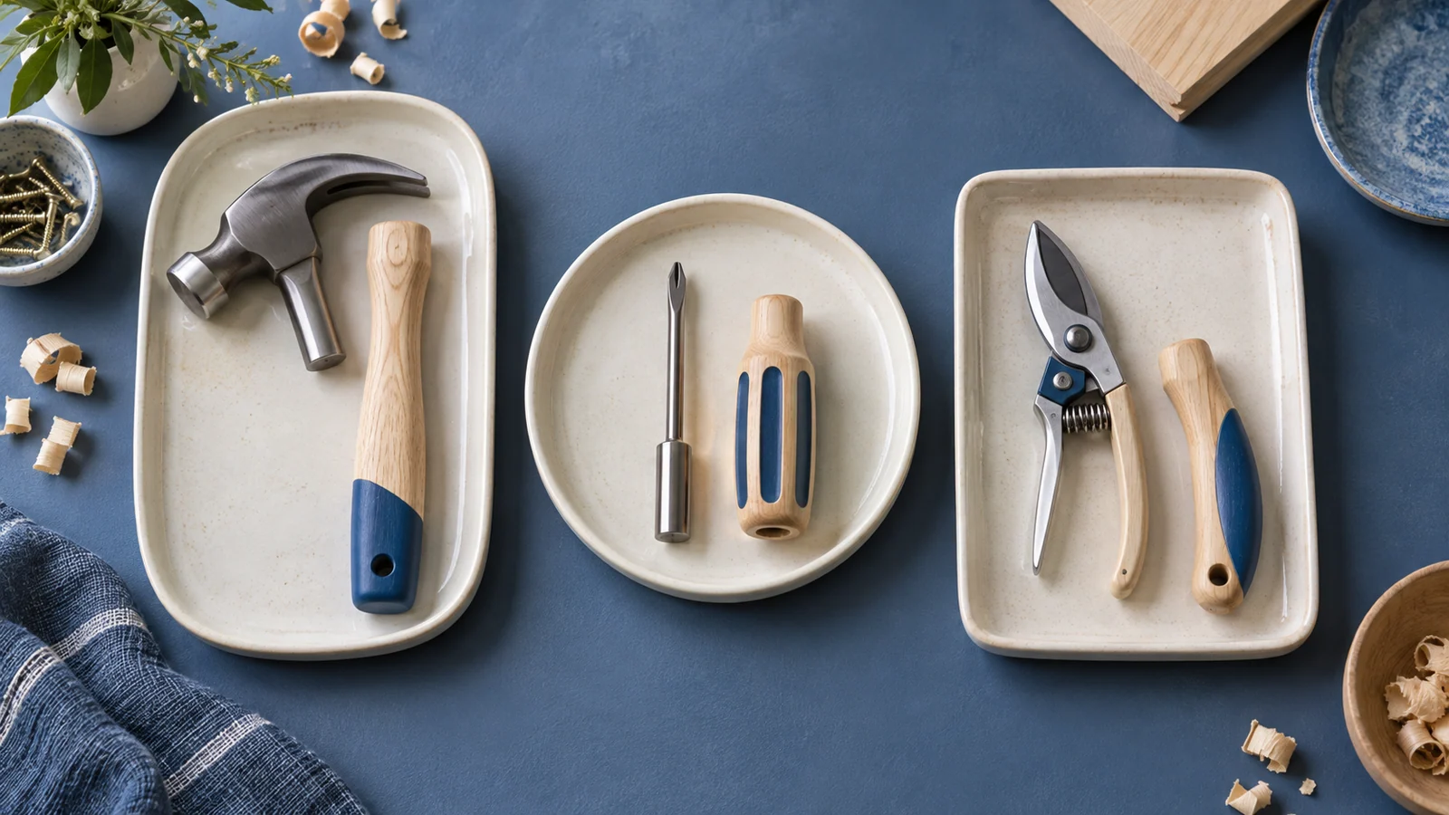 Tools and matching handles sit together in separate trays, making their relationships clear.